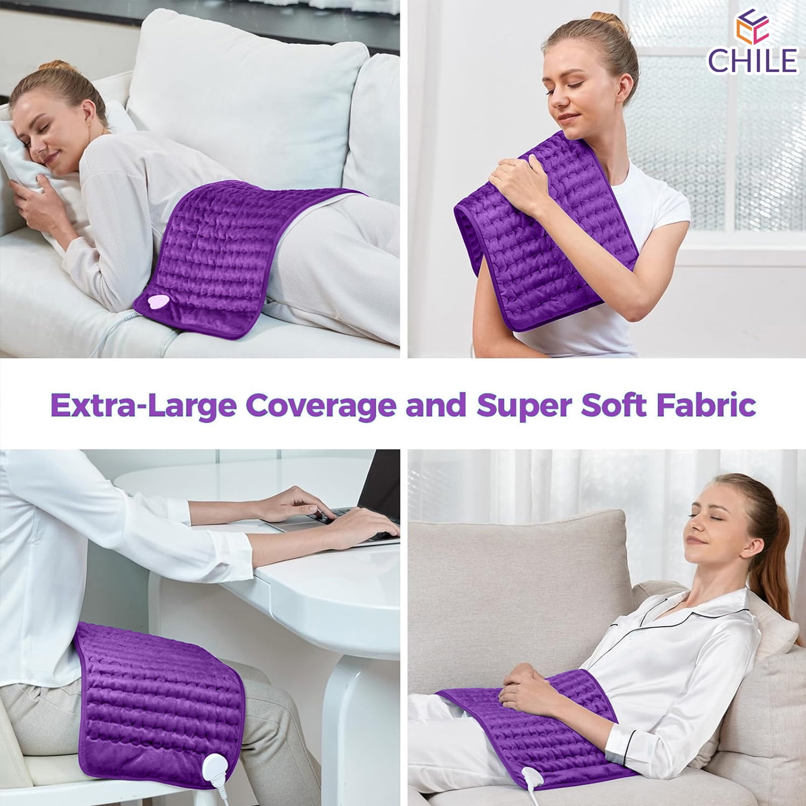 Heating Pad for Back,Neck,Abdomen,Shoulder,Knee,Arms,Legs,Dry/Moist Heat & Auto Shut off, Birthday Gifts for Men and Women, 12" x 24", Purple, 1 Pack