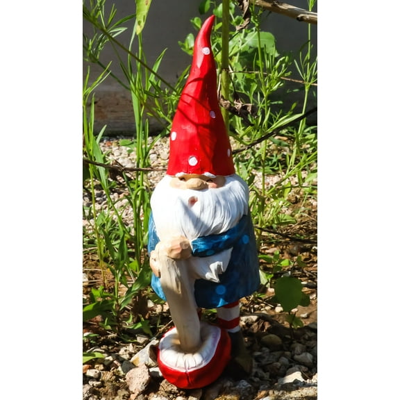 Festive Holiday Golfer Gnome Using Toadstool Mushroom As Golf Club Figurine