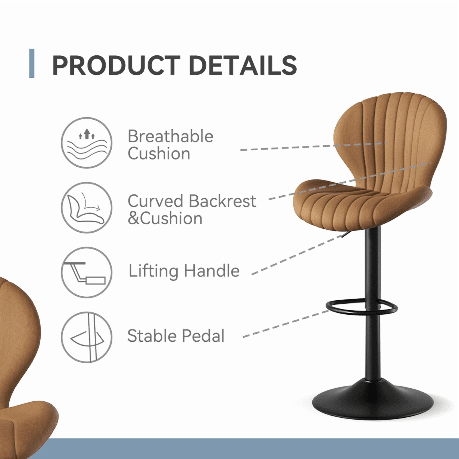 MOONMISS Modern Adjustable Bar Stool Faux Leather Bar Stool, Brown(Set of 2)
