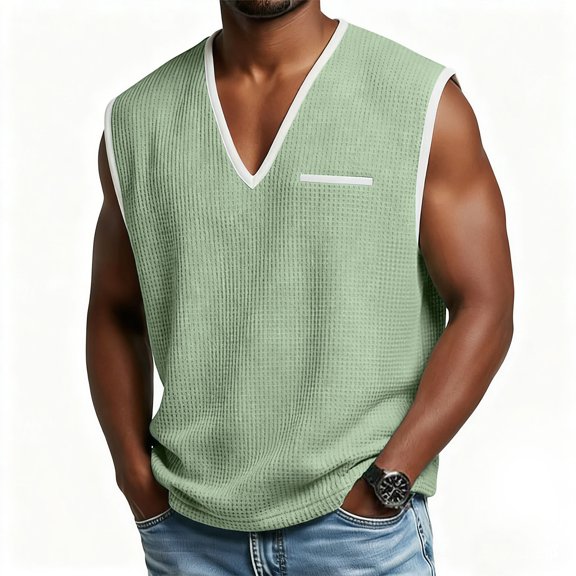 CQONEPT Men's Casual Sweater Vest V Neck Slim Fit Sleeveless Pullover Vest Fashion Workouts Sports Shirts Mint Green L