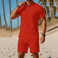 thumbnail image 3 of ZToonmas Men's 2 Piece Summer Outfit Set Short Sleeve Collared Shirt with Drawstring Shorts for Daily and Sports, 3 of 6