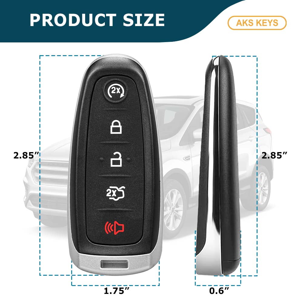 AKS Keys Ford Smart Key Gen2 PEPS 5-Button FCC M3N5WY8609 – Replacement Smart Key Fob for Select 2013–2020 Ford C-MAX, Escape, Focus, Maverick (Euro), 315 MHz