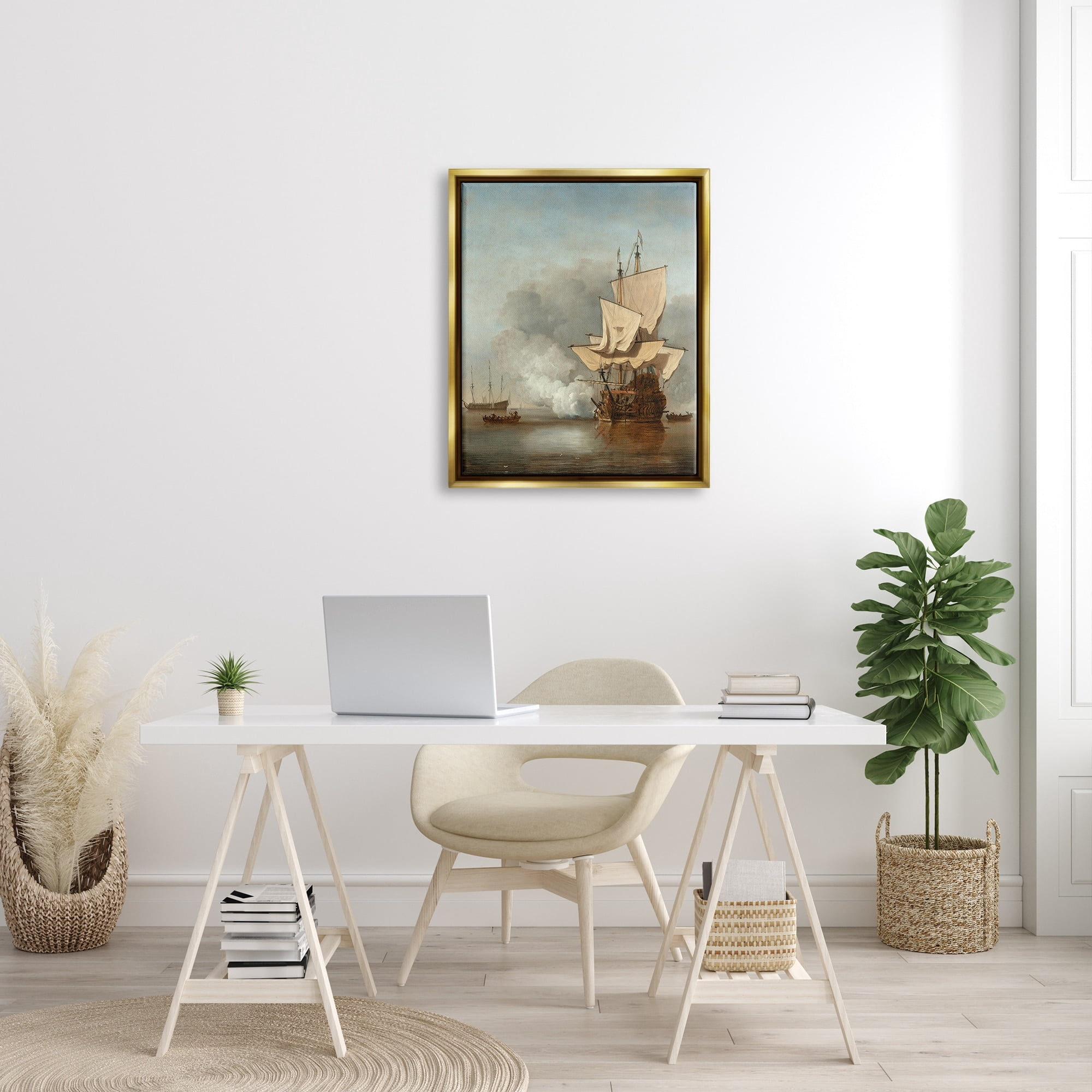 Stupell Industries The Canon Willem van de Velde Classic Painting Painting Metallic Gold Floating Framed Canvas Print Wall Art, Design by one1000paintings