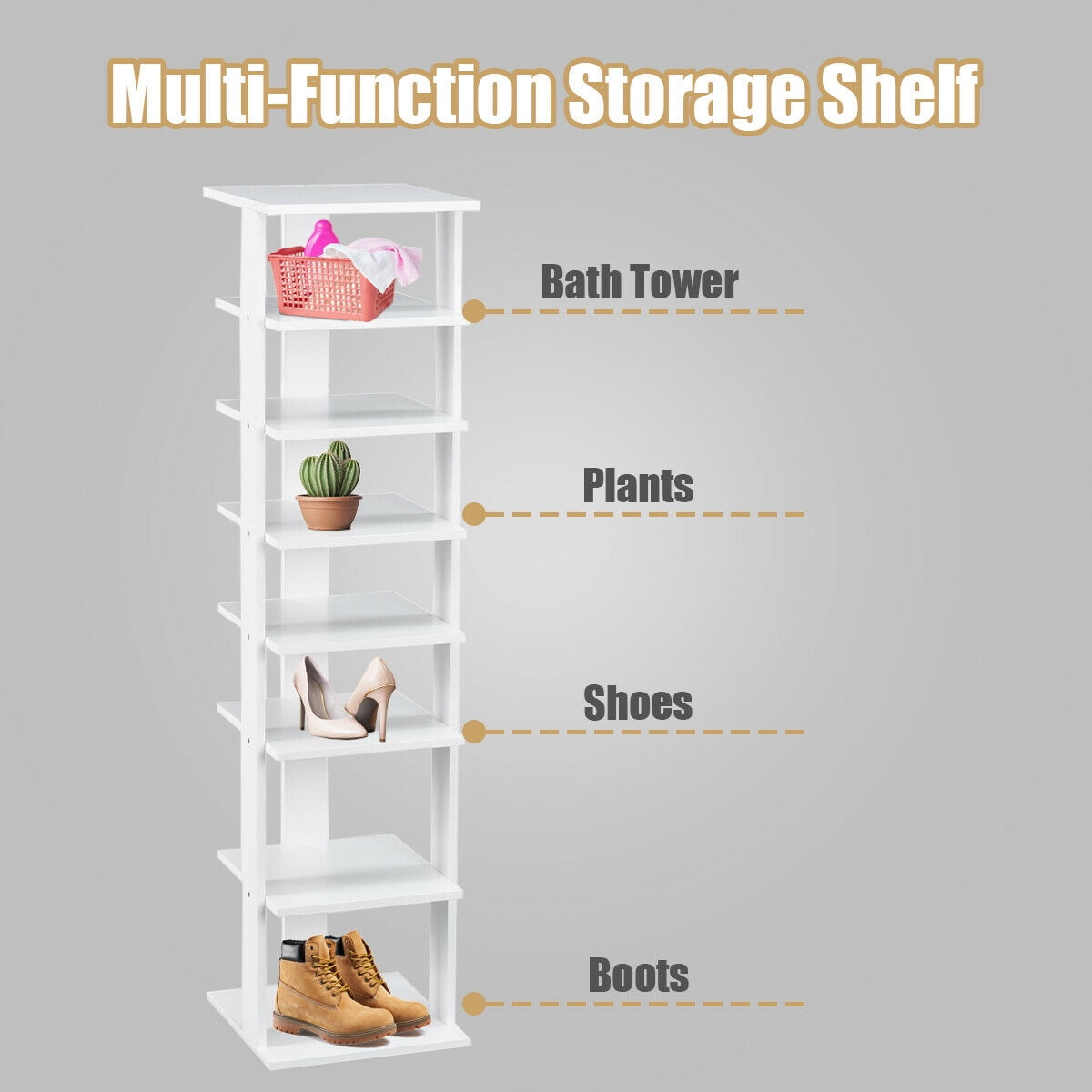 Costway Wooden Shoes Storage Stand 7 Tiers Shoe Rack Organizer Multi-shoe Rack Shoe box White