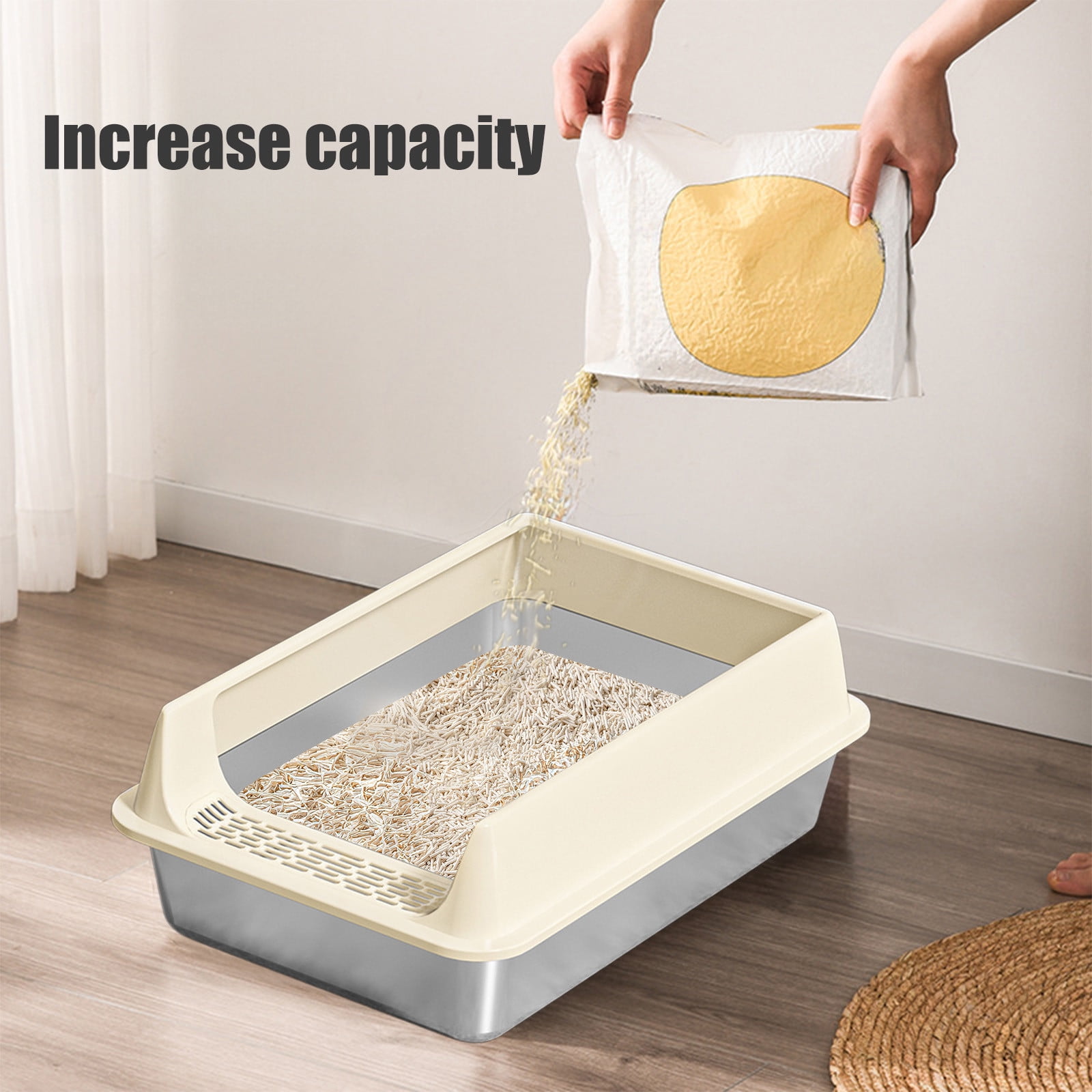 Stainless Steel Litter Box with High Sides – Leak-Proof and Scratch-Resistant, Easy to Clean Open Design with Anti-Splash Front; Includes Litter Scoop; Spacious for Large Cats