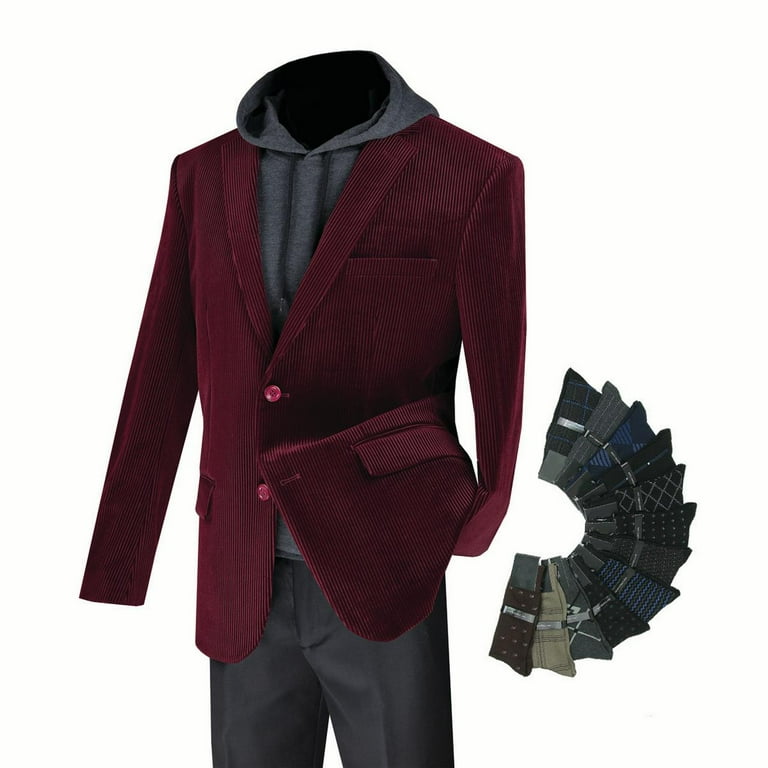 Sharp Men s Luxurious Corduroy Blazer Sport Coat w 1 Pair of Socks Burgundy 54R Walmart