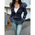 thumbnail image 6 of Women'S Zip Up Cardigan Sweater Cable Faux Fur Hoodies Long Sleeve Jacket Knit Outfits Y2K Navy Blue XL, 6 of 7