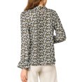 thumbnail image 4 of MODA NOVA Junior's Tie V Neck Blouse Long Trumpet Sleeve Floral Shirt White Black S, 4 of 6