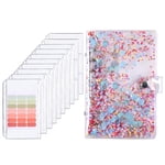 A6 Budget Envelope Binder Budget Planner Binder with Clear Sequin Cover 8 Zipper Pockets Card Pouch Double Pocket and Labels
