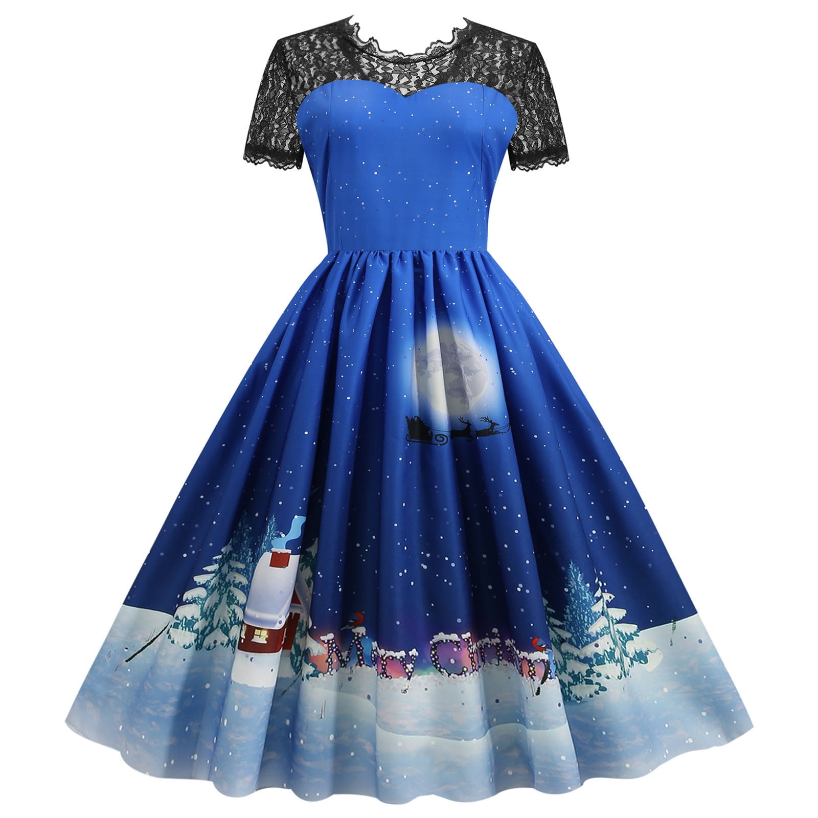 Aoochasliy Christmas dresses Women Clearance Vintage Xmas Printing