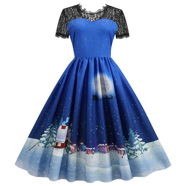 Moda mujer estampado empalme cultivo de encaje tipo grande vestido de fiesta de noche Fridja qw492