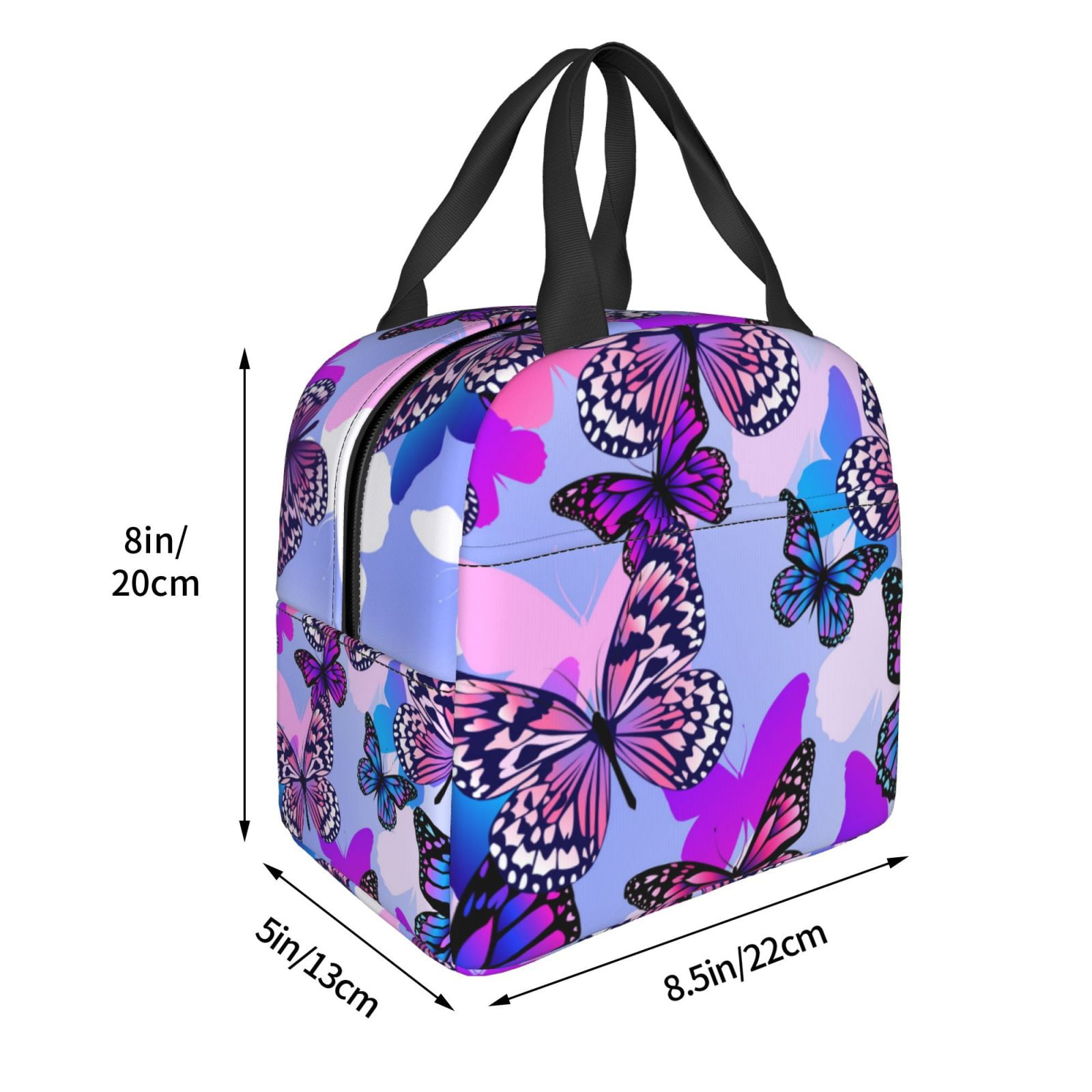 Defioc Flying Butterflies Print Lunch Box,Lunch Bag for Women Men Reusable Insulated Lunch Tote for Work/Office/Picnic/Travel