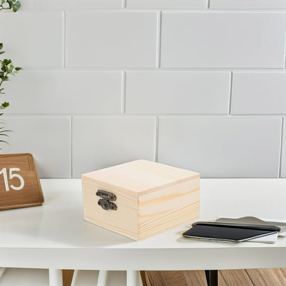 FRCOLOR Wooden Jewelry Box for Storage Beige Paintable Craft Box with Unique Design Small Wooden Box 3.5x3.5x2 Inches