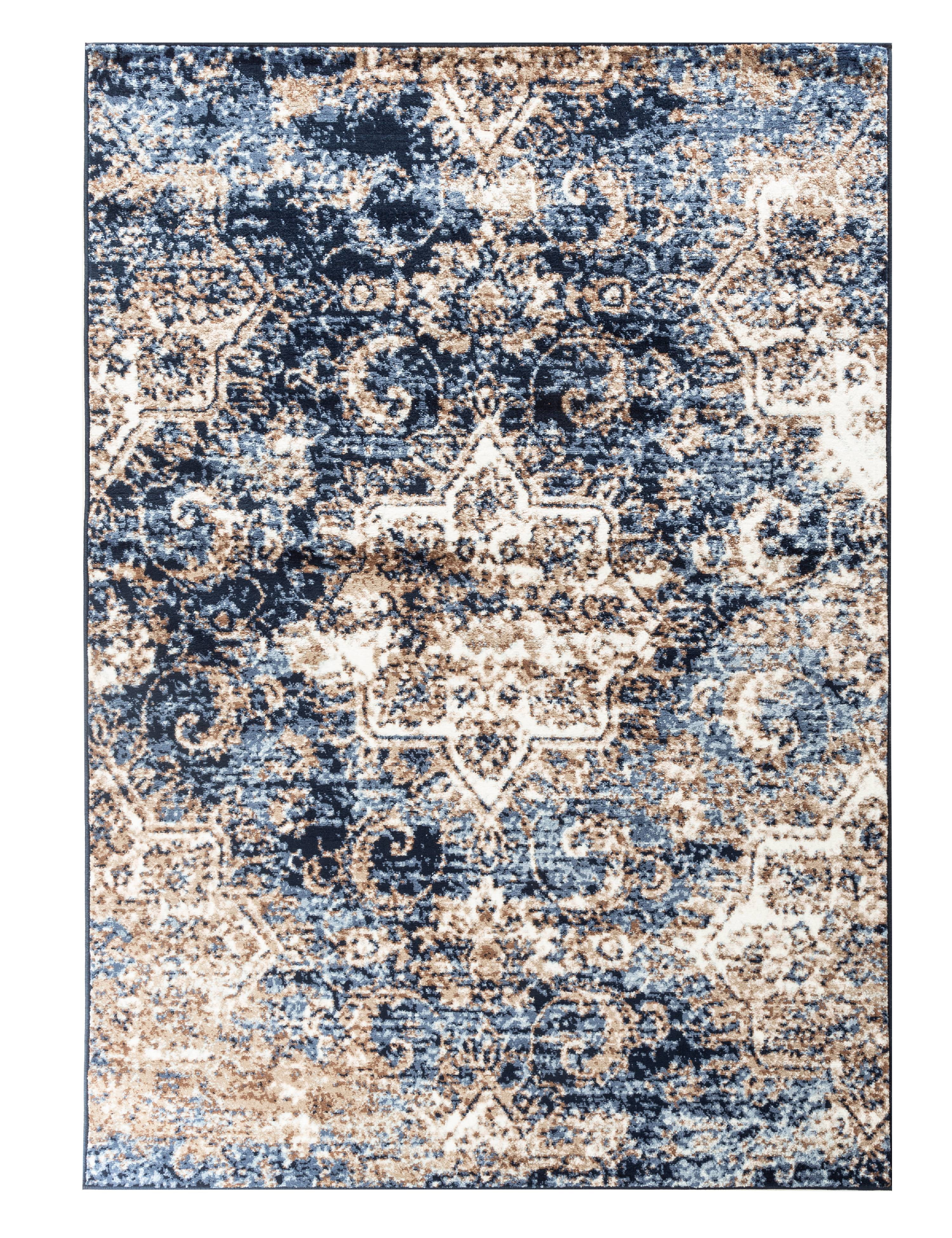 Romance Collection Rugs Cream Blue, Cream Brown And Turquoise Rug