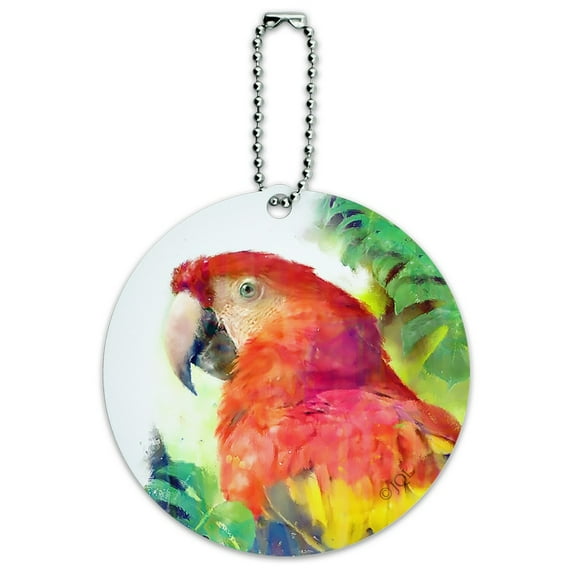 Rainforest Macaw Parrot Tropical Watercolor Round Luggage ID Tag Card Suitcase Carry-On