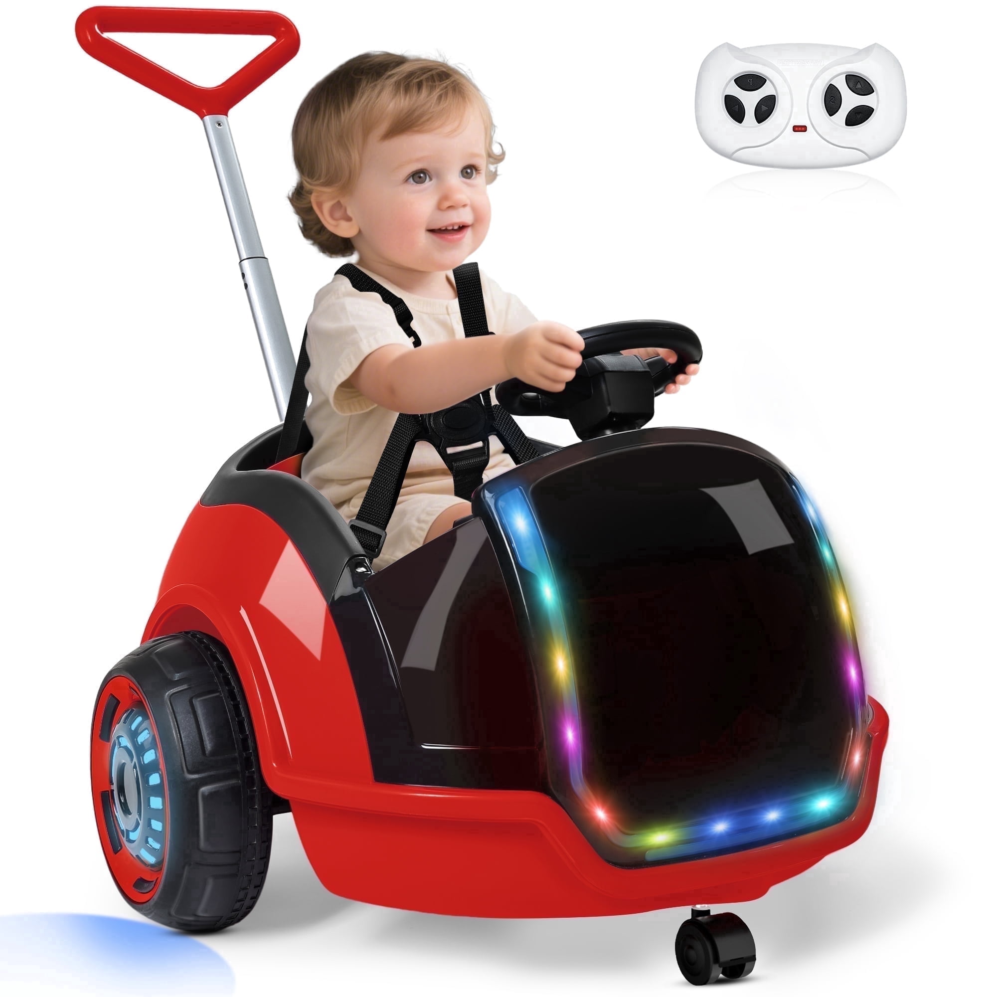 East Doll Electric Ride On Toy Push Ride On Car For Toddler Ages 1-3 12V Toddler Electric Car Remote Control cars Ride on for kids Music Horn 360&deg;Spin 5-Pt Safety Belt 1.3-2.5MPH Red
