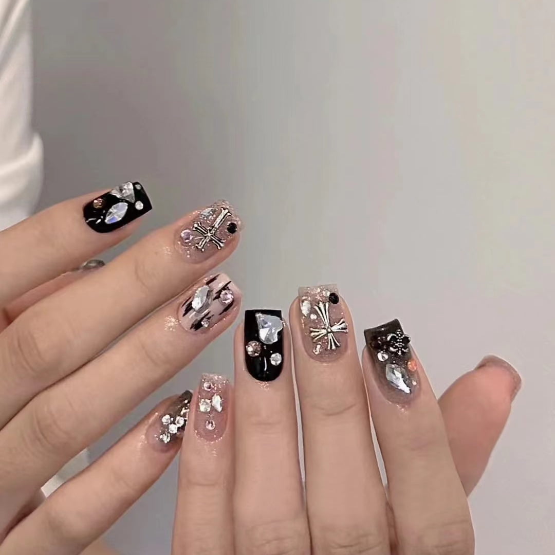 Handmade Wearing Nail Transparent Pink Crowe Heart Nail Patch Short Star Love Diamond Removable Phototherapy Nail Finished Product