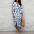 thumbnail image 4 of DISNIMO Floral Printed Womens 3/4 Sleeve Maxi Dresses Loose V Neck Dress Casual Midi Dress Beach Vacation Shift Dresses Fashion Spring Outfits, L, 4 of 6