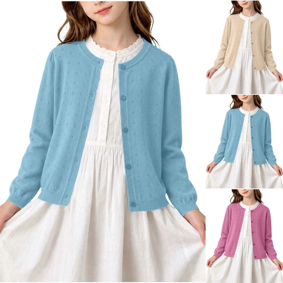Pretxorve Kids Girls Boys Cardigan Solid Knit Crew Neck Long Sleeve Jacket Casual Outerwear Sizes 1-15Y