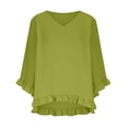 thumbnail image 4 of LLYWEY Tunic Tops for Women Button Crew Neck Summer T-Shirt Ruched Front Short Sleeve Tops, Green-a XXL, 4 of 7