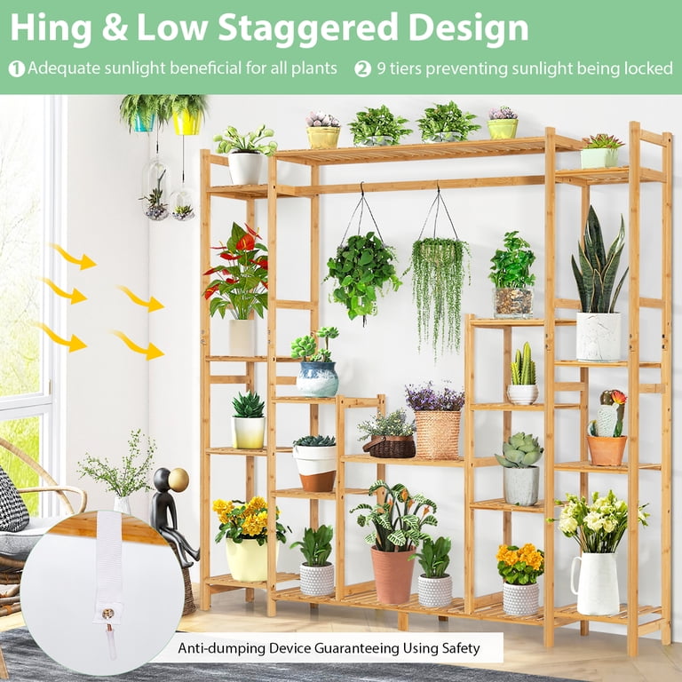 Costway 9-Tier Bamboo Plant Stand, 66'' x 12'' x 65.5'' Natural