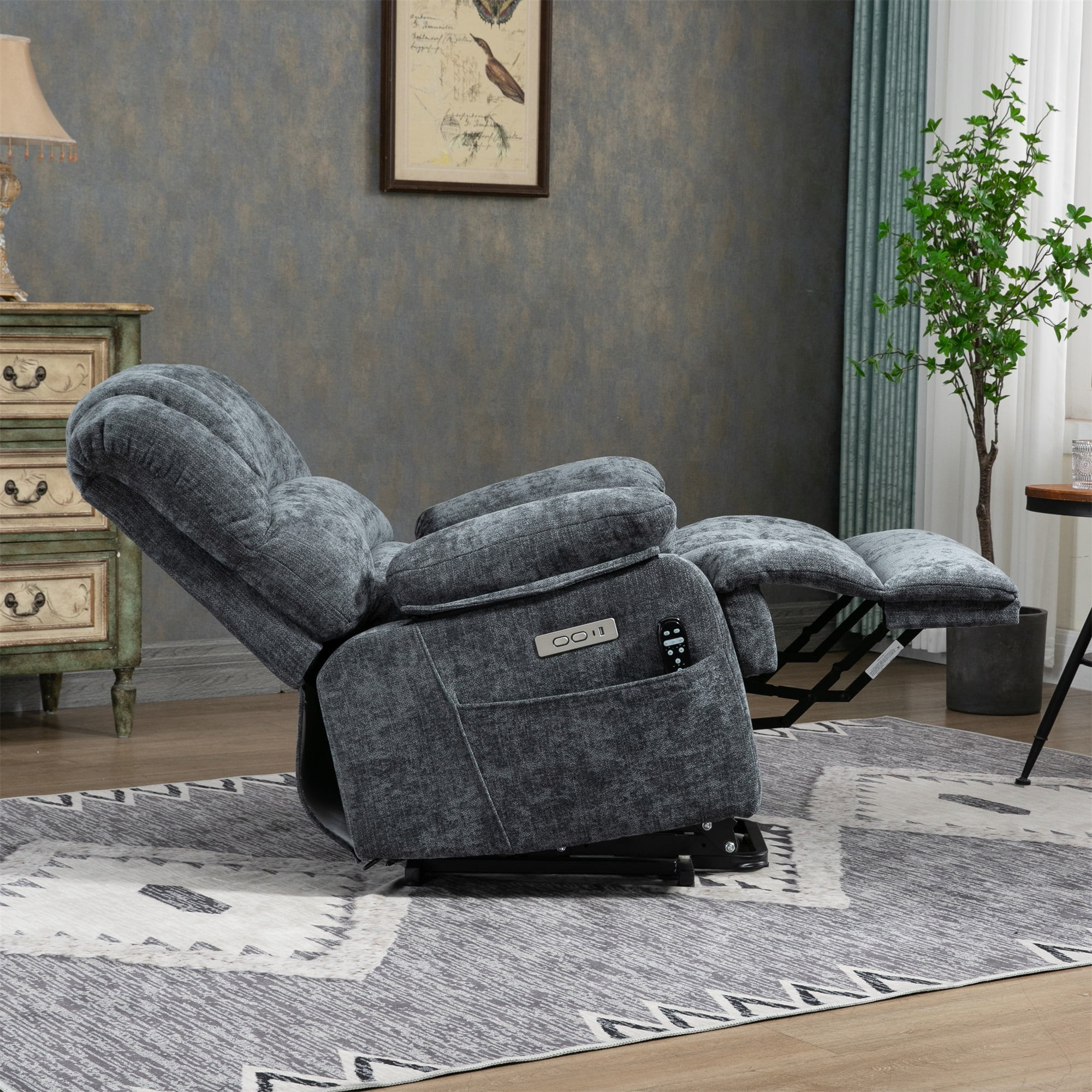 Kadyn Chenille Power Lift Recliner Chair with 8-Point Vibration Massage and Lumbar Heating for Living Room Bedroom, Blue-Gray Kadyn Chenille Power Lift Recliner Chair with 8-Point Vibration Massage and Lumbar Heating for Living Room Bedroom, Blue-Gray