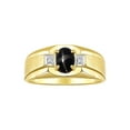 thumbnail image 1 of RYLOS Men's Rings Yellow Gold Plated Silver Classic 7X5MM Oval Gemstone &  Diamond Ring Black Star Sapphire Birthstone Rings For Men, Silver Rings, Size 8, 1 of 7