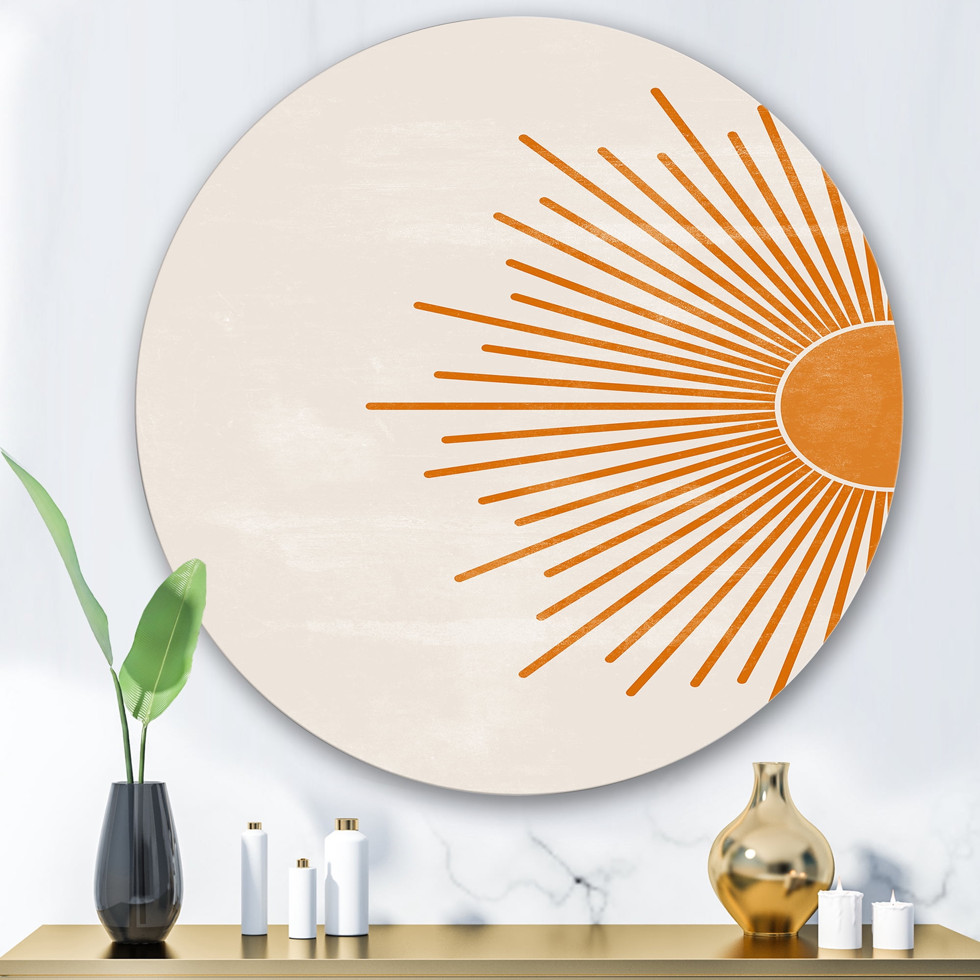 Orange Sun Print On Beige I 36 in x 36 in Painting Art Prints, by Designart