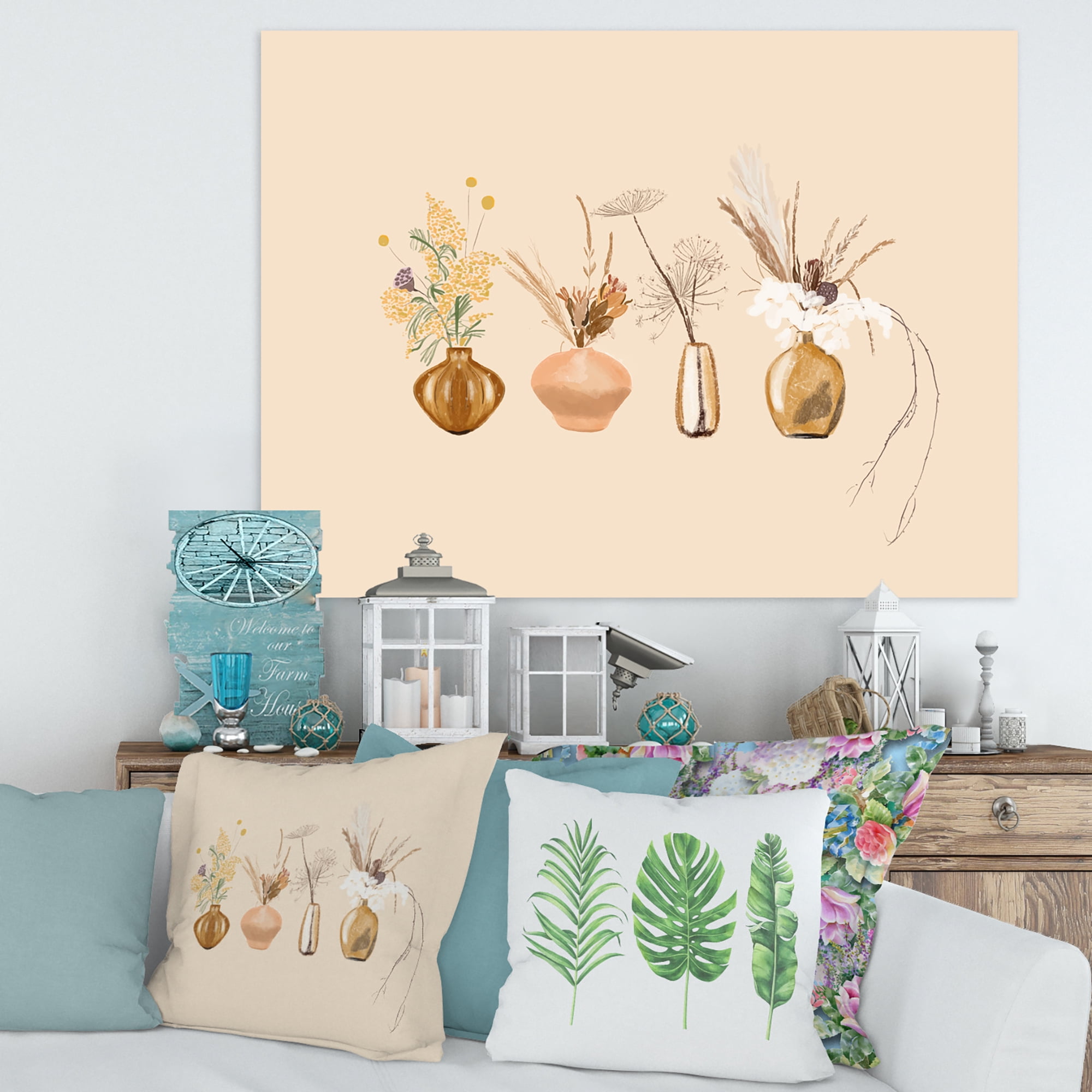 Designart ' Gold Vases With Bouquets Of Wildflowers II ' Traditional Canvas Wall Art Print