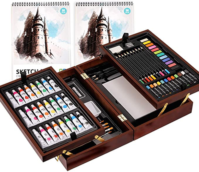 and Tools Sketching Kit Art Supplies 85 Piece with Soft & Oil Pastels Wooden Charcoal & Colored Pencils Water Color Set Watercolor Cakes Acrylic Paints,Watercolor Paints 