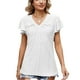 thumbnail image 2 of Blusa de manga con volantes Top plisado con cuello en V Color liso Blusa ajustada de manga corta Camisa para mujer Mujer Blanco M, 2 of 6