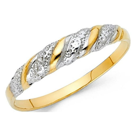 14k Two Tone Italian Solid Gold Twisted Diamond Cut 4mm Ring