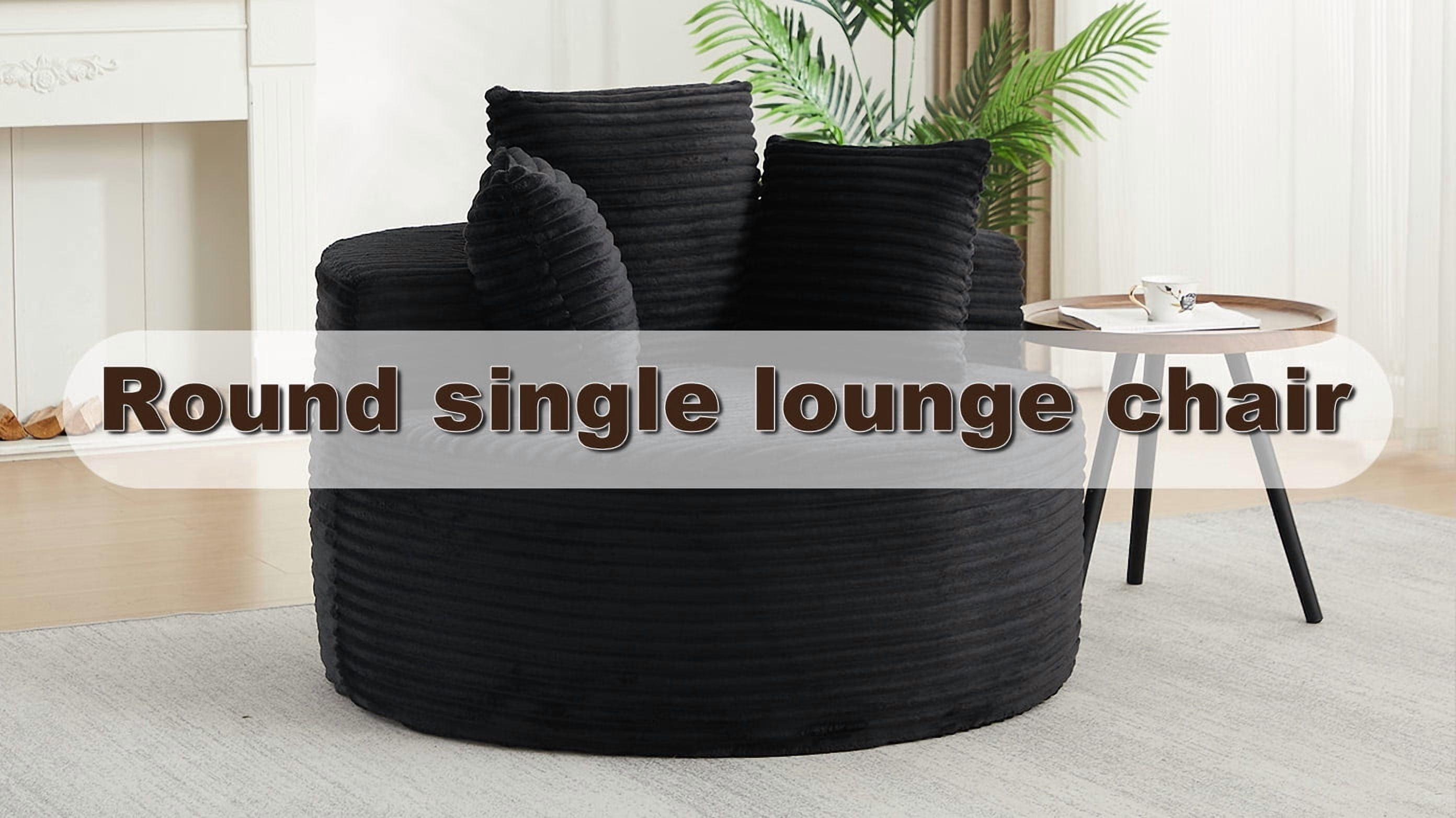 43 Inch Round Corduroy Single Sofa Lounge Chair with 3 Pillows, Spring Coil Filled Compressed Shipment Minimalist Accent Chair for Bedroom Living Room Game Room Lounge