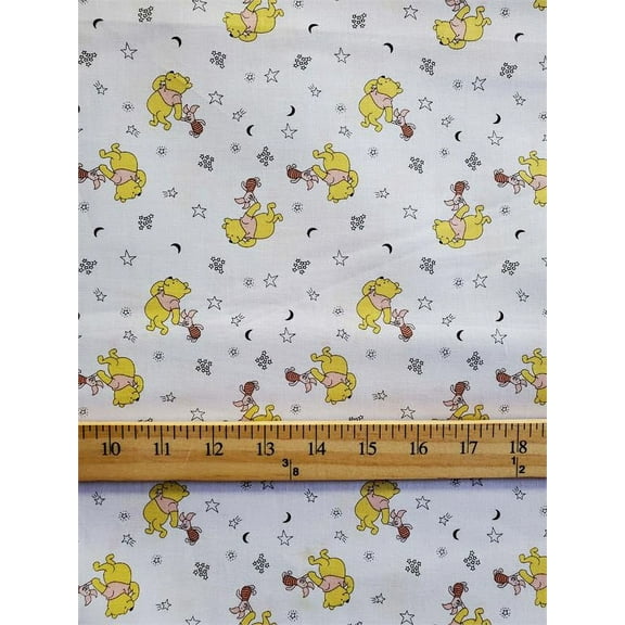 100% Cotton Fabric "Winnie The Poo & Piglet, Mini stars & Moon" Print / 45" Wide