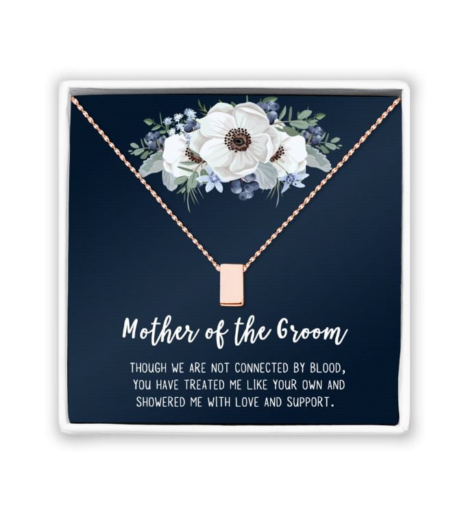 Gift for Mother of the Groom, Mother's Day Gift for Mother in Law, Gift for Her, Gold Cube Mother's Day Gift, Jewelry for Mom, Card Necklace Jewelry for Mom [Rose Gold, No-Personalized Card]