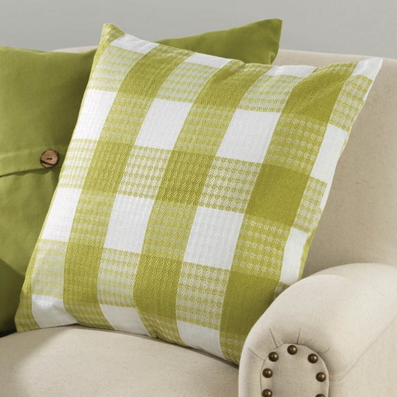 HomeMagic, 18' x 18", Green Check Decorative Pillow Cover, 100% Woven Polyester