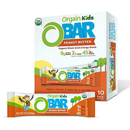 Organic Kids Energy Bar Peanut Butter - Great For Snacks Vegan 7G Dietary Fiber 4G Protein Dairy Free Gluten Free Lactose Free Soy Free Kosher 1.27 Oz 10 Count (Packaging May Vary)