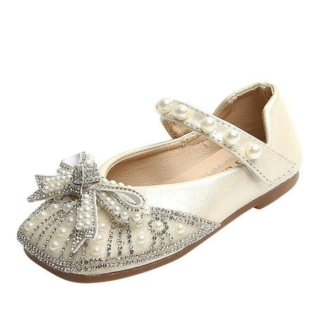 

fvwitlyh Gilrs Boots Kids Rain Shoes Fashion Autumn Girls Casual Shoes Shiny Pearl Rhinestone Bow Dress Shoes Dance Taupe Boots for Kids Boots for Girls