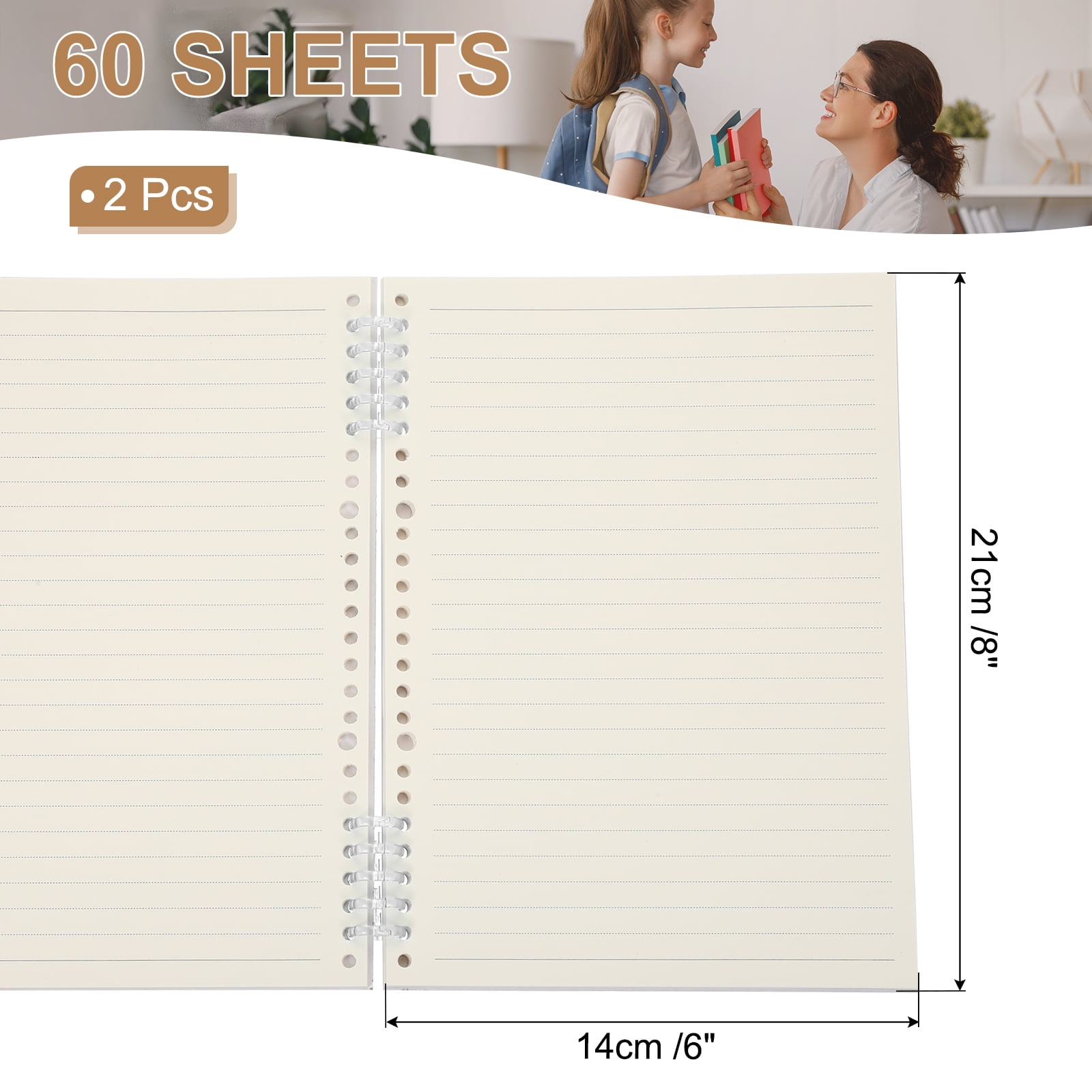 Uxcell 8"x6" Inch Spiral Notebook, 2 Pcs Reusable Discbound Journal Binder, Refillable Planner, Yellow