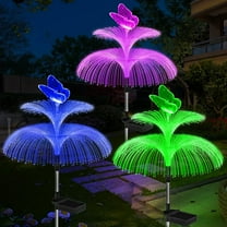 KOMI Solar Garden Lights Outdoor Waterproof 3 Pack Solar Flower Lights Yard Lights 7 Color Changing Double Jellyfish Wing Solar Yard Lights for Garden Decor Yard Decor Outdoor Decor Gifts for Women