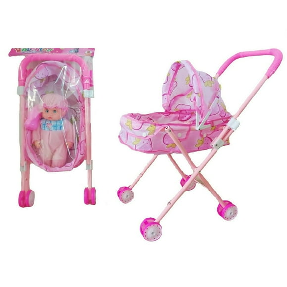 2023 New Reborn Dolls Doll Stroller Baby Doll Stroller for Toddlers and Kids with Doll+Bottle Foldable Doll Stroller