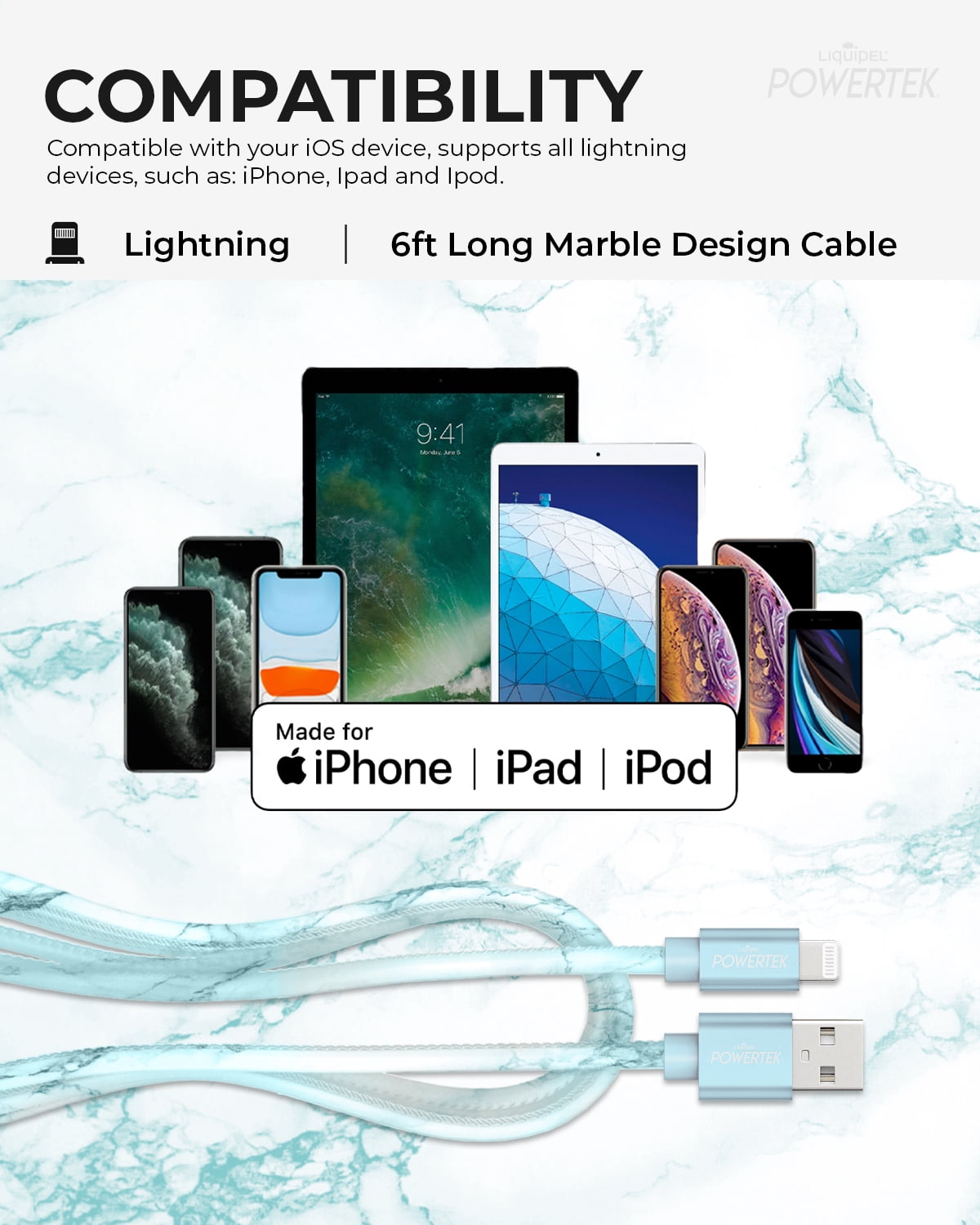 Liquipel Lightning Marble Cable - Blue