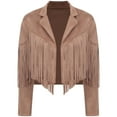 thumbnail image 4 of TiaoBug Women's Faux Suede Fringe Cropped Jacket Long Sleeve Vintage Cardigan Swing Tassel Outwear Light Brown L, 4 of 7