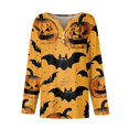 thumbnail image 4 of Camiseta de manga larga de Halloween para mujer: Top informal con estampado festivo de calabaza y murciélago, 4 of 5