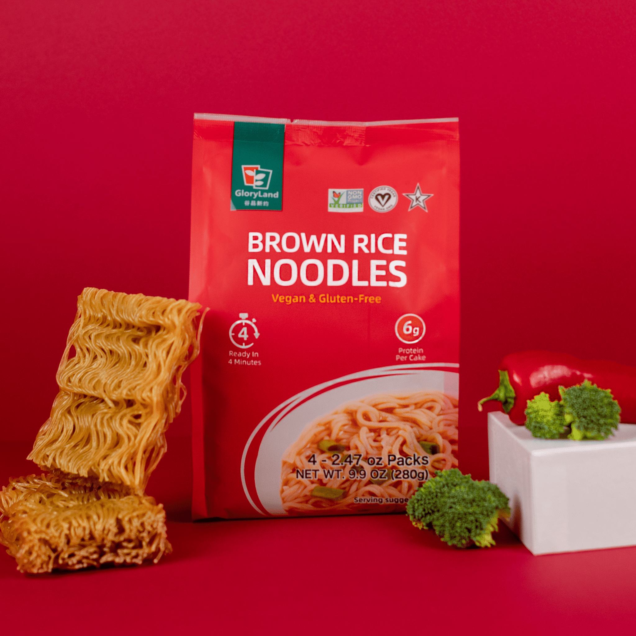 GloryLand Brown Rice Noodles (6 Bags) Gluten Free & Only One Ingredient, No Additives