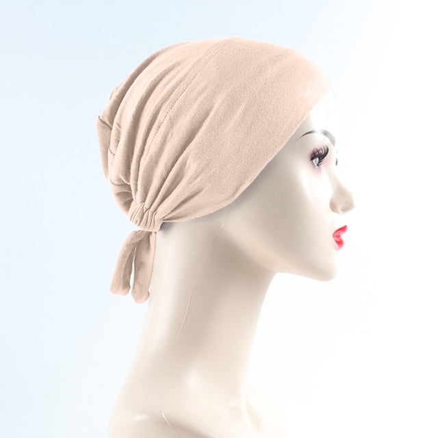 Women's Muslim Elastic Band Ethnic Hijab Solid Color Adjustable Small Cap Tube Cap Wrapped Turban Cap Lace Up
