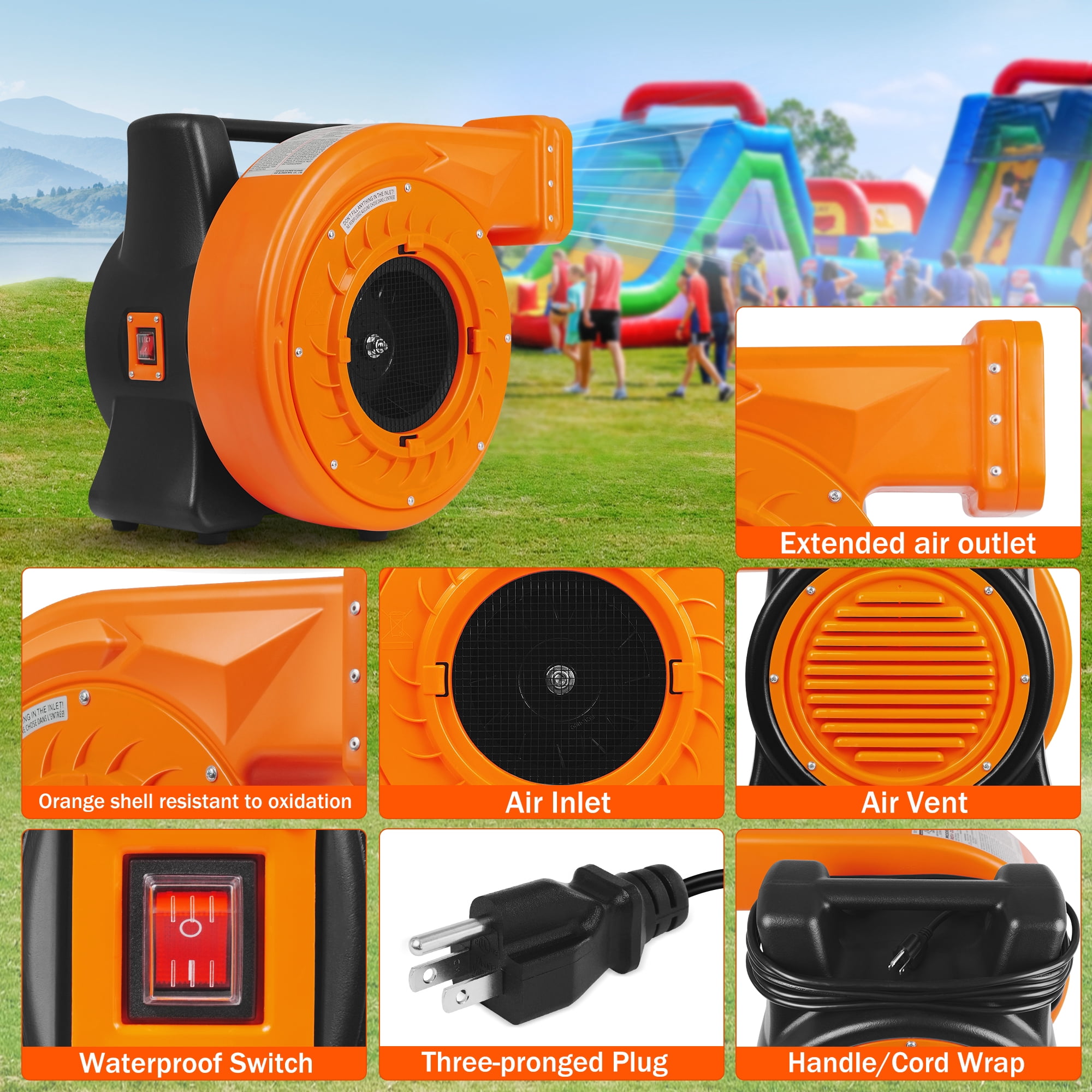 2HP 1500W Inflatabe Blower High Power Commercial Air Fan for Inflatable Bounce House Castle, Water Slides and Inflatable Bouncers