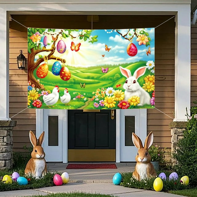 QTOCIO Easter With Egg And Bunny Designs Suitable For Use As A Party Or Photo Prop For Indoor And Outdoor Easter Celebrations.