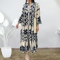 thumbnail image 6 of Fall Spring Women Dress Stand Collar Color Matching Printed Bohemian Single-breasted Pleated Patchwork A-line Loose Maxi Dress, 6 of 8