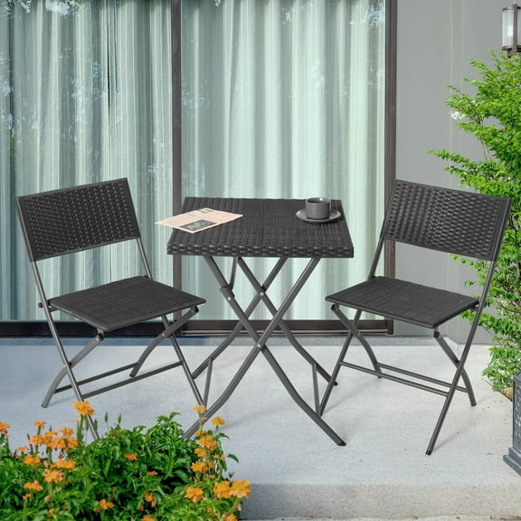 Nuu Garden 3 Pieces Folding Patio Bistro Dining Furniture Set,Small Patio Bistro Set,Folding Table and Chair Sets for Balcony, Porch, Backyard, Black